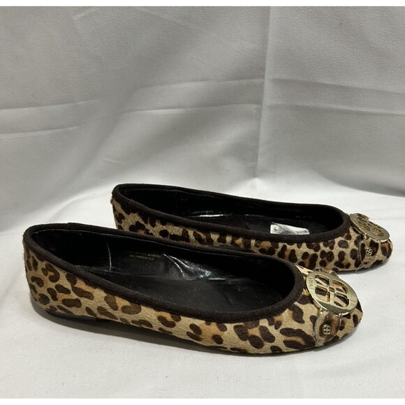 Iman Ponyhair Flat Animal Print Step in‎ Leather shoes Size 8.5 Gold Buckle - Picture 1 of 8
